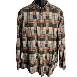 Carbon & Cobalt Button Up Flannel Shirt XL Black Plaid Long Sleeve Chest Pockets